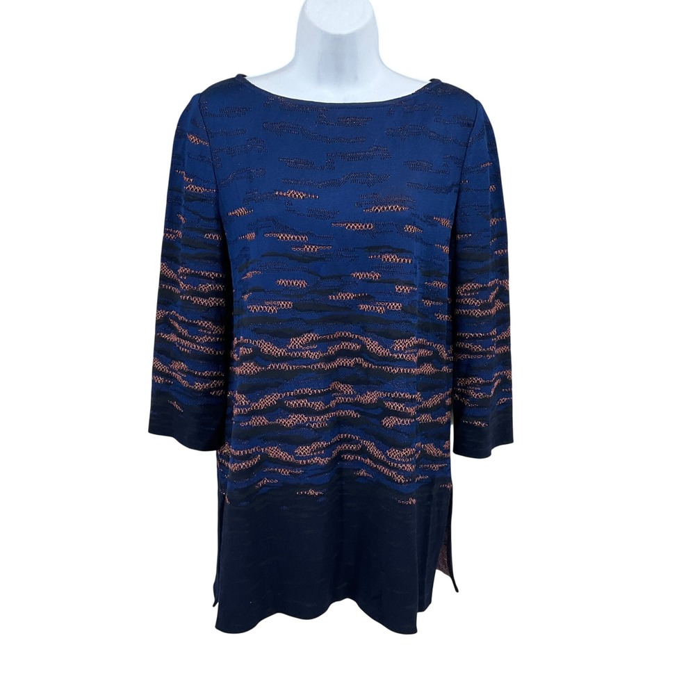 St. John Tunic Top Womens Small Blue Wool Blend Abstract Knit Luxury Designer